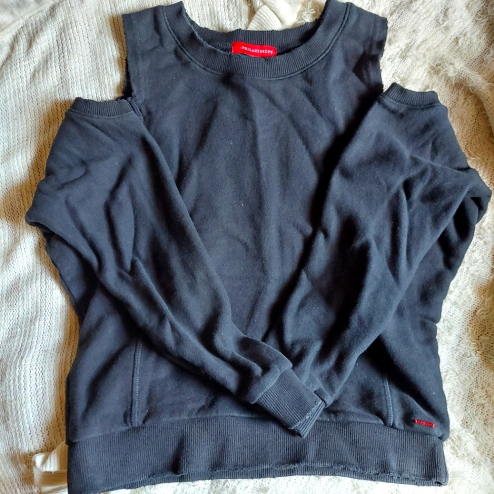 Philanthropy Black Cold Shoulder Distressed Sweater